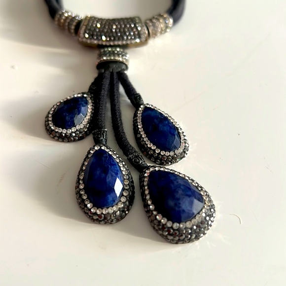 Sterling silver chocked necklace with crystals and real gem stone - Picture 2 of 7